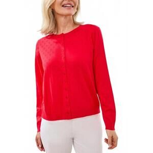 NEW TRIBAL heart pointelle knit cardigan sweater in rouge